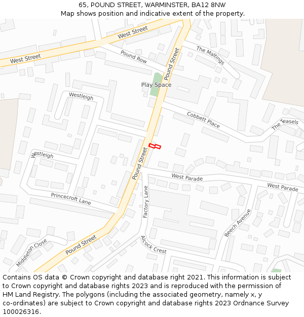 65, POUND STREET, WARMINSTER, BA12 8NW: Location map and indicative extent of plot