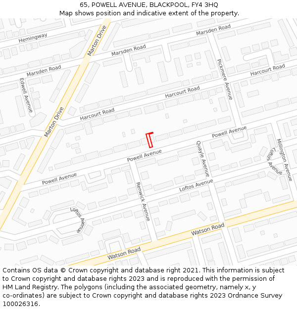 65, POWELL AVENUE, BLACKPOOL, FY4 3HQ: Location map and indicative extent of plot