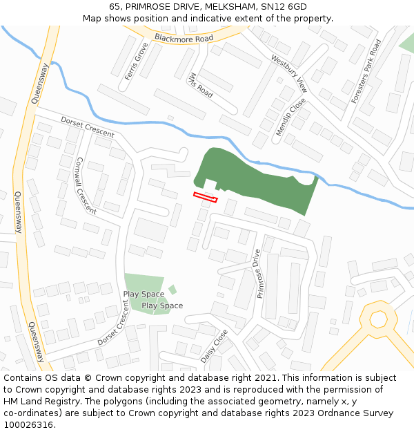 65, PRIMROSE DRIVE, MELKSHAM, SN12 6GD: Location map and indicative extent of plot