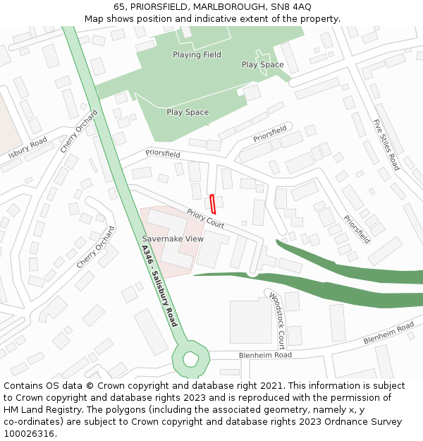65, PRIORSFIELD, MARLBOROUGH, SN8 4AQ: Location map and indicative extent of plot
