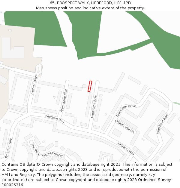 65, PROSPECT WALK, HEREFORD, HR1 1PB: Location map and indicative extent of plot