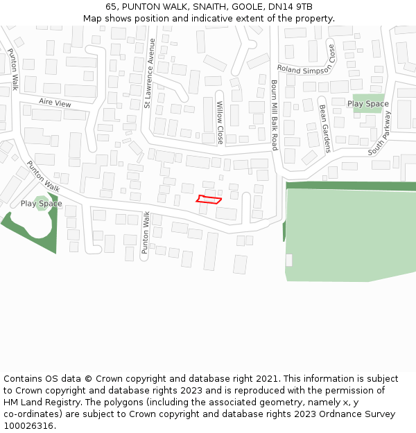 65, PUNTON WALK, SNAITH, GOOLE, DN14 9TB: Location map and indicative extent of plot