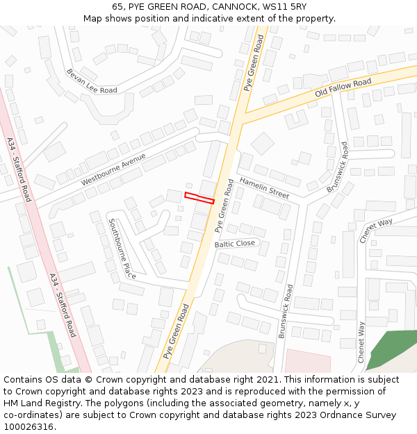 65, PYE GREEN ROAD, CANNOCK, WS11 5RY: Location map and indicative extent of plot