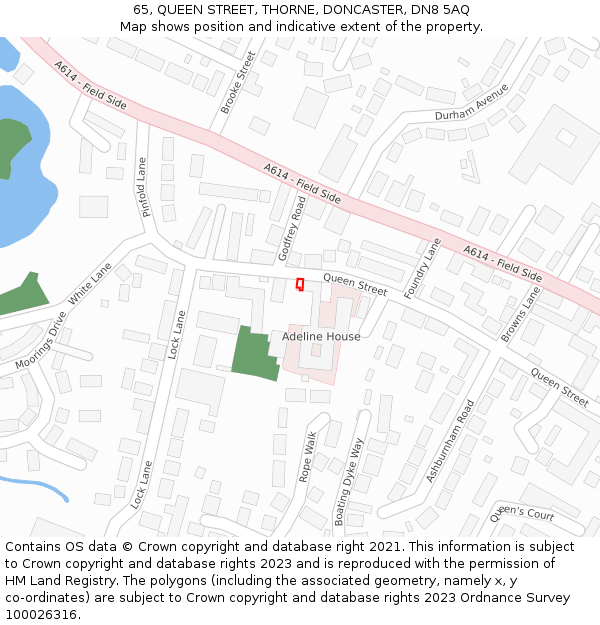 65, QUEEN STREET, THORNE, DONCASTER, DN8 5AQ: Location map and indicative extent of plot