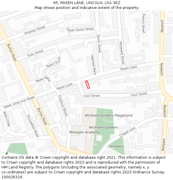 65, RASEN LANE, LINCOLN, LN1 3EZ: Location map and indicative extent of plot