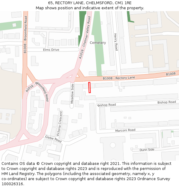 65, RECTORY LANE, CHELMSFORD, CM1 1RE: Location map and indicative extent of plot