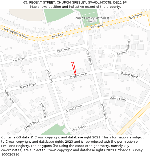 65, REGENT STREET, CHURCH GRESLEY, SWADLINCOTE, DE11 9PJ: Location map and indicative extent of plot