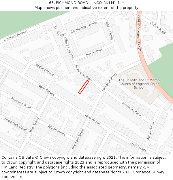 65, RICHMOND ROAD, LINCOLN, LN1 1LH: Location map and indicative extent of plot