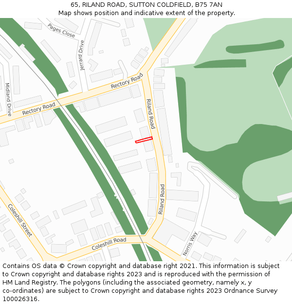 65, RILAND ROAD, SUTTON COLDFIELD, B75 7AN: Location map and indicative extent of plot