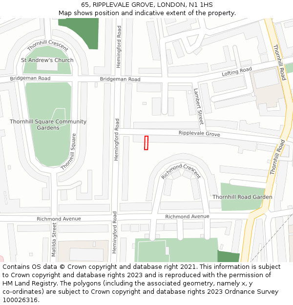 65, RIPPLEVALE GROVE, LONDON, N1 1HS: Location map and indicative extent of plot