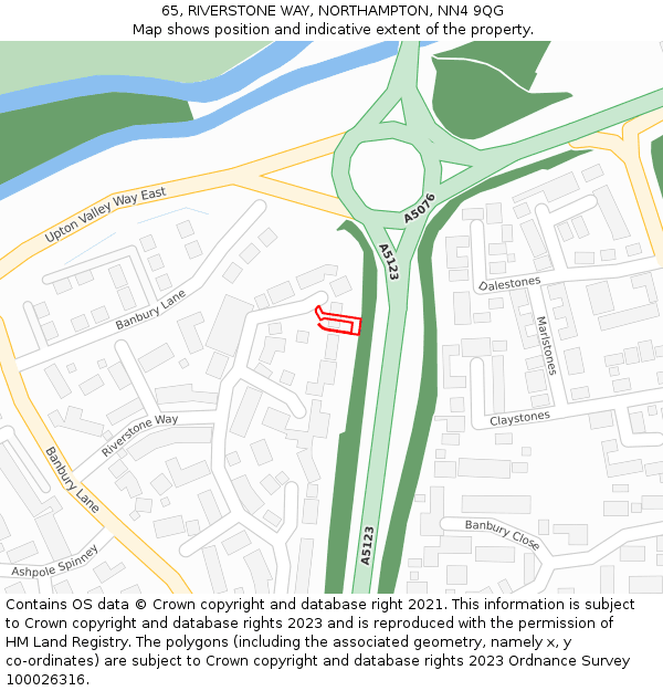 65, RIVERSTONE WAY, NORTHAMPTON, NN4 9QG: Location map and indicative extent of plot