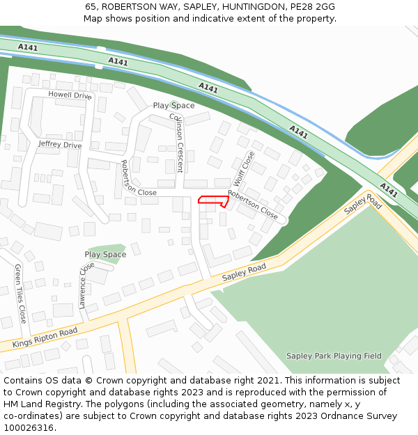 65, ROBERTSON WAY, SAPLEY, HUNTINGDON, PE28 2GG: Location map and indicative extent of plot