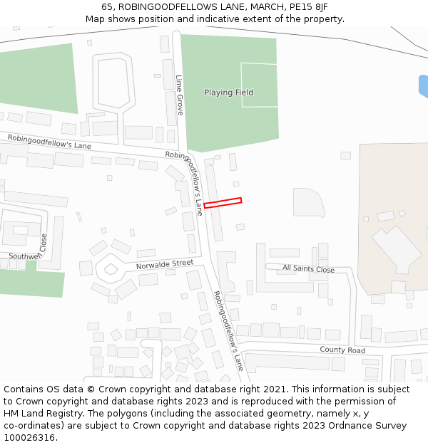 65, ROBINGOODFELLOWS LANE, MARCH, PE15 8JF: Location map and indicative extent of plot