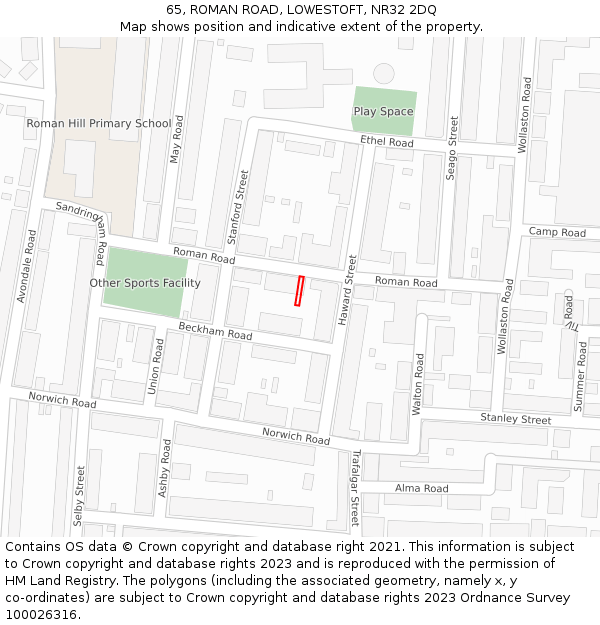 65, ROMAN ROAD, LOWESTOFT, NR32 2DQ: Location map and indicative extent of plot