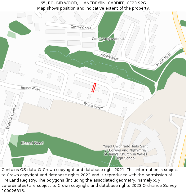 65, ROUND WOOD, LLANEDEYRN, CARDIFF, CF23 9PG: Location map and indicative extent of plot