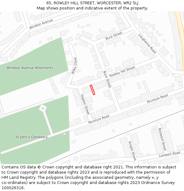 65, ROWLEY HILL STREET, WORCESTER, WR2 5LJ: Location map and indicative extent of plot