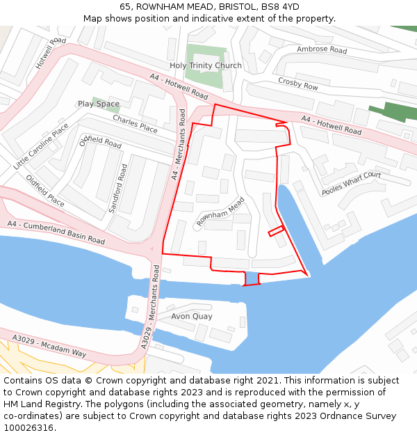 65, ROWNHAM MEAD, BRISTOL, BS8 4YD: Location map and indicative extent of plot
