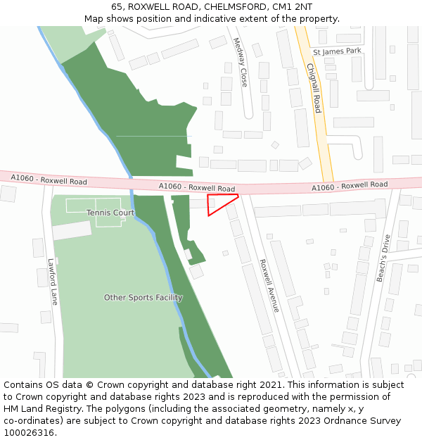 65, ROXWELL ROAD, CHELMSFORD, CM1 2NT: Location map and indicative extent of plot