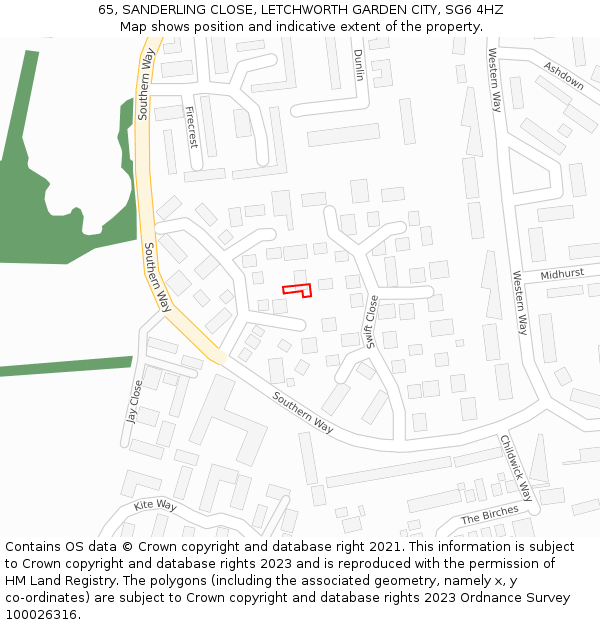 65, SANDERLING CLOSE, LETCHWORTH GARDEN CITY, SG6 4HZ: Location map and indicative extent of plot