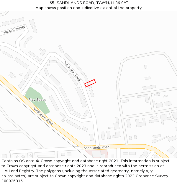 65, SANDILANDS ROAD, TYWYN, LL36 9AT: Location map and indicative extent of plot