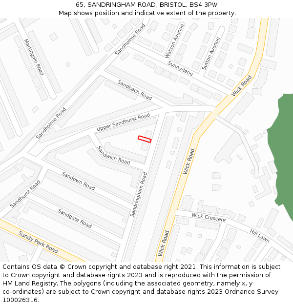 65, SANDRINGHAM ROAD, BRISTOL, BS4 3PW: Location map and indicative extent of plot