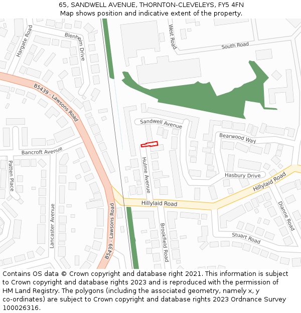 65, SANDWELL AVENUE, THORNTON-CLEVELEYS, FY5 4FN: Location map and indicative extent of plot
