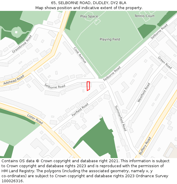 65, SELBORNE ROAD, DUDLEY, DY2 8LA: Location map and indicative extent of plot