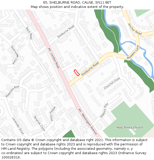 65, SHELBURNE ROAD, CALNE, SN11 8ET: Location map and indicative extent of plot