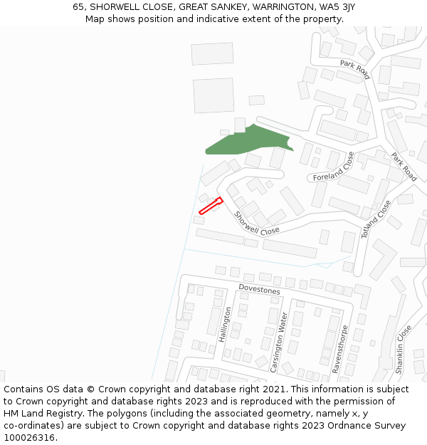 65, SHORWELL CLOSE, GREAT SANKEY, WARRINGTON, WA5 3JY: Location map and indicative extent of plot