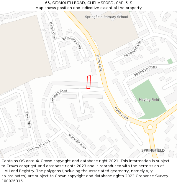 65, SIDMOUTH ROAD, CHELMSFORD, CM1 6LS: Location map and indicative extent of plot