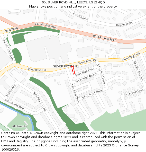 65, SILVER ROYD HILL, LEEDS, LS12 4QQ: Location map and indicative extent of plot