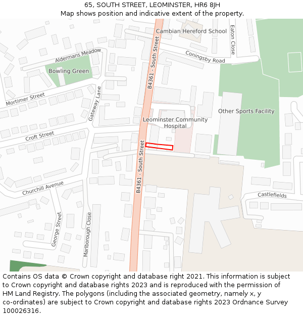 65, SOUTH STREET, LEOMINSTER, HR6 8JH: Location map and indicative extent of plot