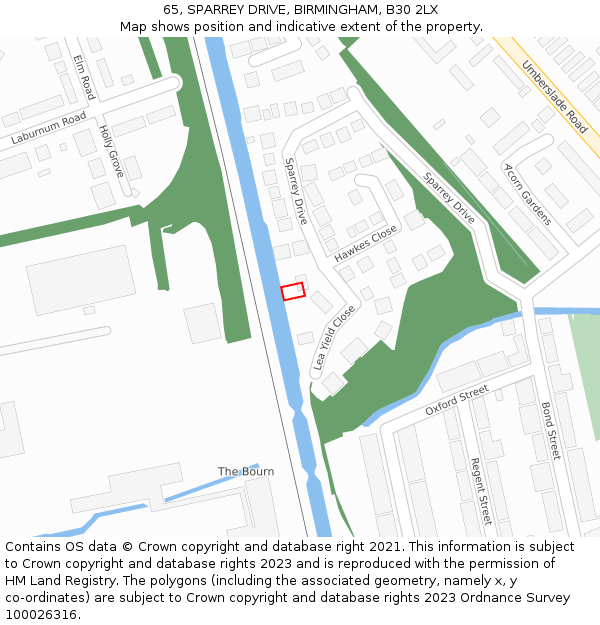65, SPARREY DRIVE, BIRMINGHAM, B30 2LX: Location map and indicative extent of plot