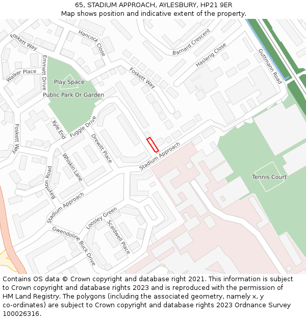 65, STADIUM APPROACH, AYLESBURY, HP21 9ER: Location map and indicative extent of plot