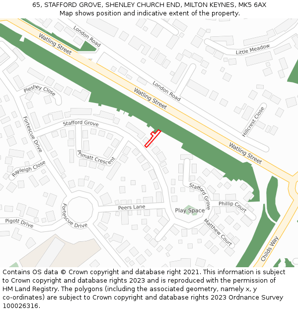 65, STAFFORD GROVE, SHENLEY CHURCH END, MILTON KEYNES, MK5 6AX: Location map and indicative extent of plot