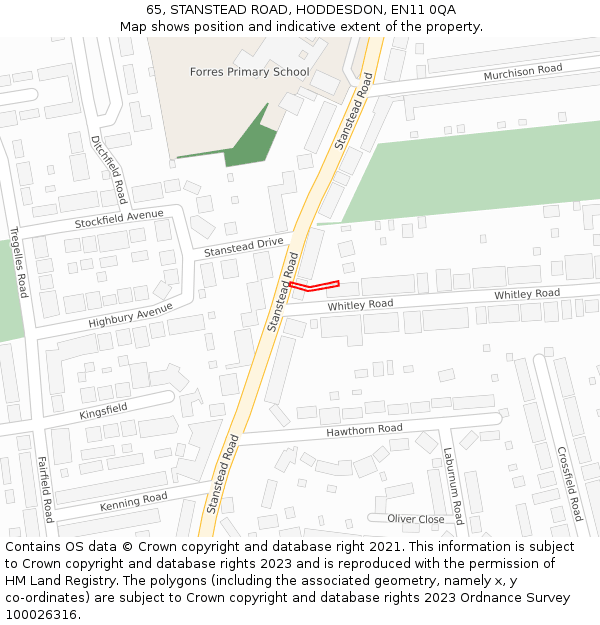 65, STANSTEAD ROAD, HODDESDON, EN11 0QA: Location map and indicative extent of plot