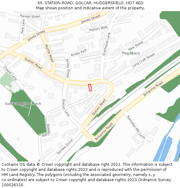 65, STATION ROAD, GOLCAR, HUDDERSFIELD, HD7 4ED: Location map and indicative extent of plot