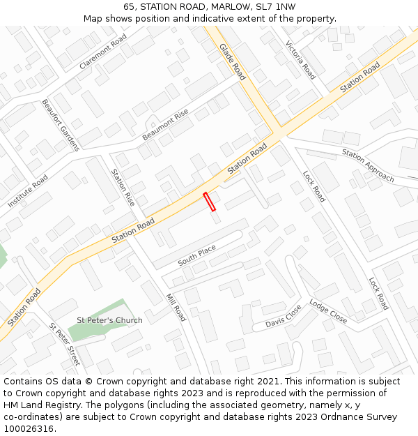 65, STATION ROAD, MARLOW, SL7 1NW: Location map and indicative extent of plot