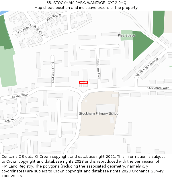 65, STOCKHAM PARK, WANTAGE, OX12 9HQ: Location map and indicative extent of plot