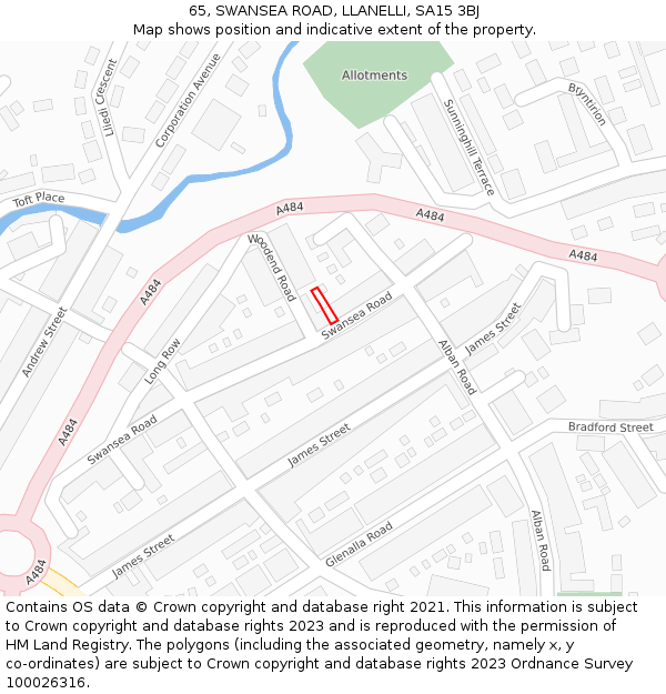 65, SWANSEA ROAD, LLANELLI, SA15 3BJ: Location map and indicative extent of plot