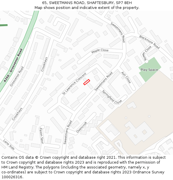65, SWEETMANS ROAD, SHAFTESBURY, SP7 8EH: Location map and indicative extent of plot