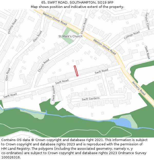 65, SWIFT ROAD, SOUTHAMPTON, SO19 9FP: Location map and indicative extent of plot