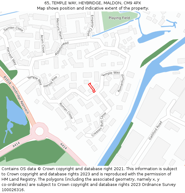 65, TEMPLE WAY, HEYBRIDGE, MALDON, CM9 4PX: Location map and indicative extent of plot