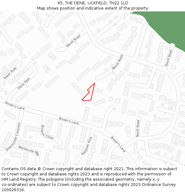 65, THE DENE, UCKFIELD, TN22 1LD: Location map and indicative extent of plot