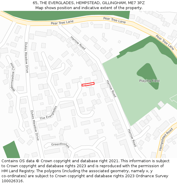 65, THE EVERGLADES, HEMPSTEAD, GILLINGHAM, ME7 3PZ: Location map and indicative extent of plot