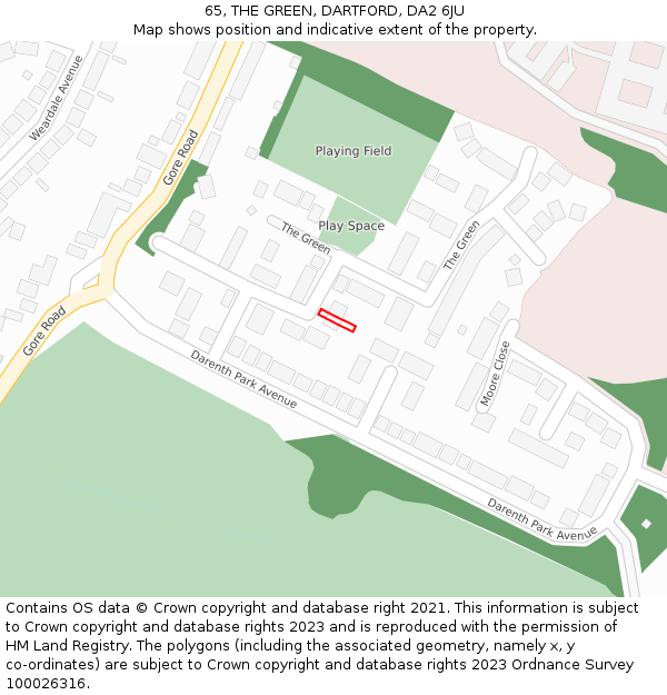 65, THE GREEN, DARTFORD, DA2 6JU: Location map and indicative extent of plot