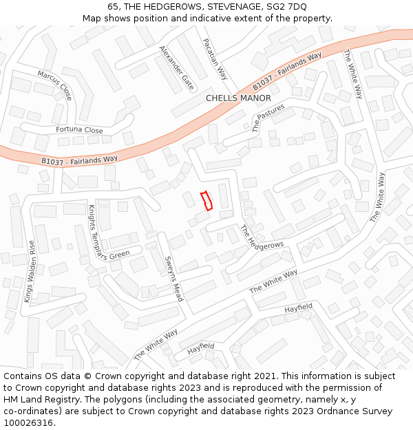 65, THE HEDGEROWS, STEVENAGE, SG2 7DQ: Location map and indicative extent of plot