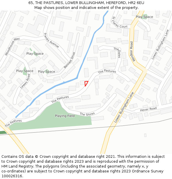 65, THE PASTURES, LOWER BULLINGHAM, HEREFORD, HR2 6EU: Location map and indicative extent of plot