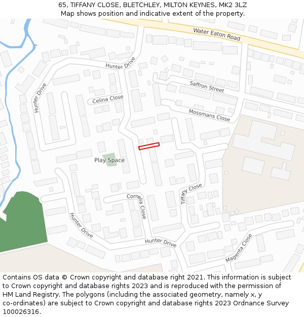 65, TIFFANY CLOSE, BLETCHLEY, MILTON KEYNES, MK2 3LZ: Location map and indicative extent of plot