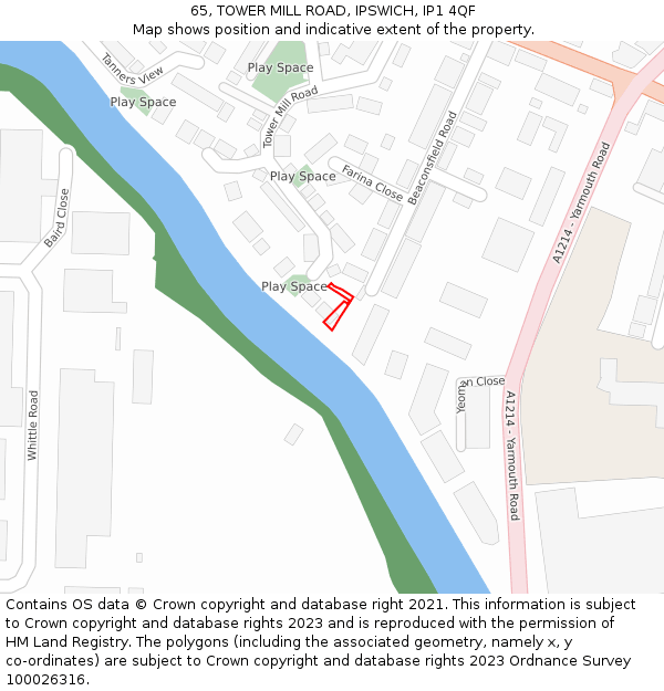 65, TOWER MILL ROAD, IPSWICH, IP1 4QF: Location map and indicative extent of plot